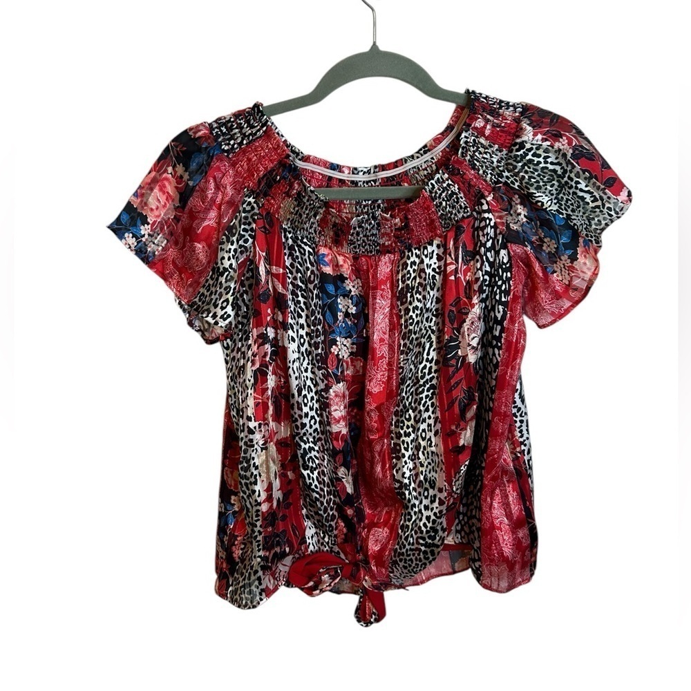 Inc. Animal Print Eccentric Patterned Off The Shoulder Tie Front Blouse